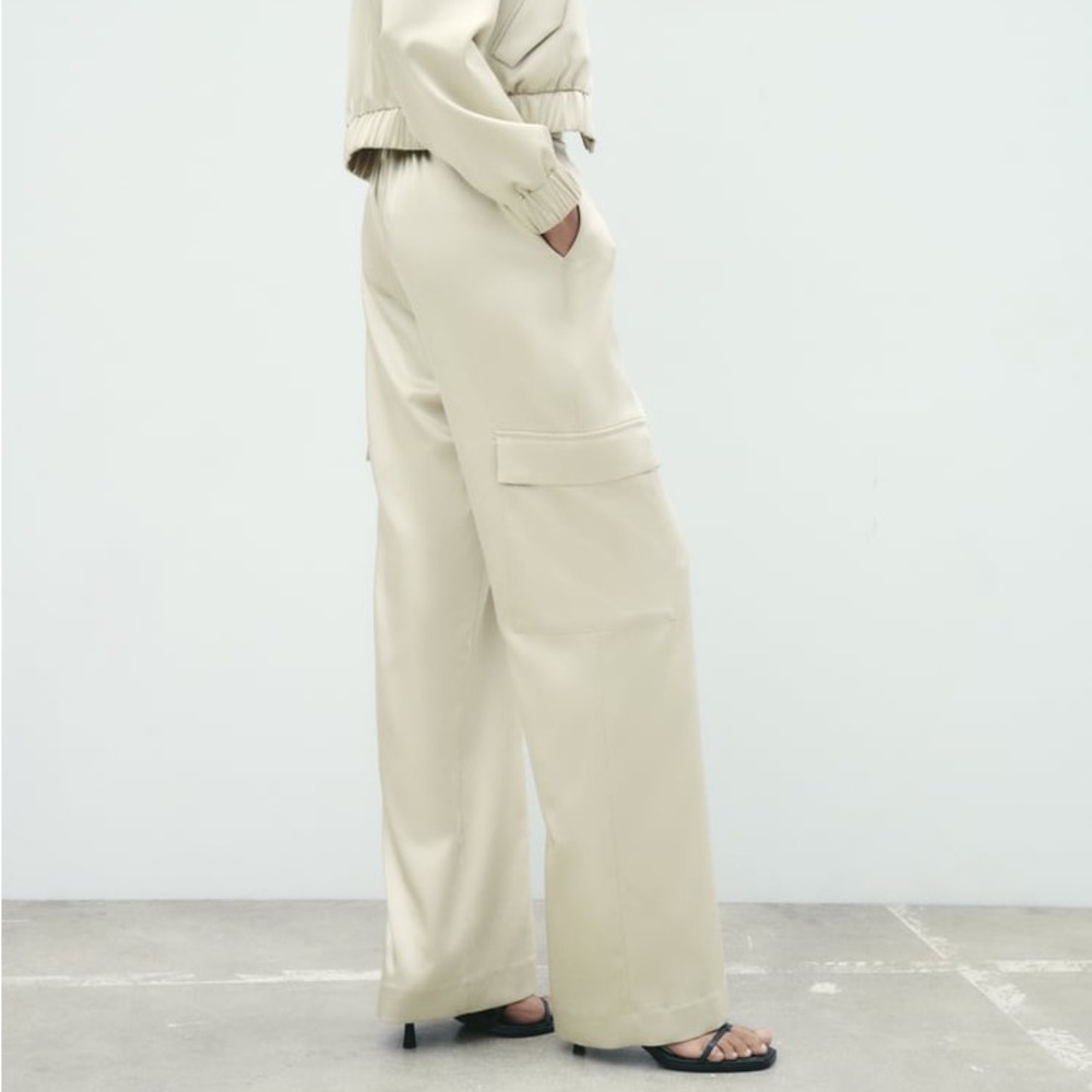 ZARA SATIN EFFECT CARGO PANTS BNWT